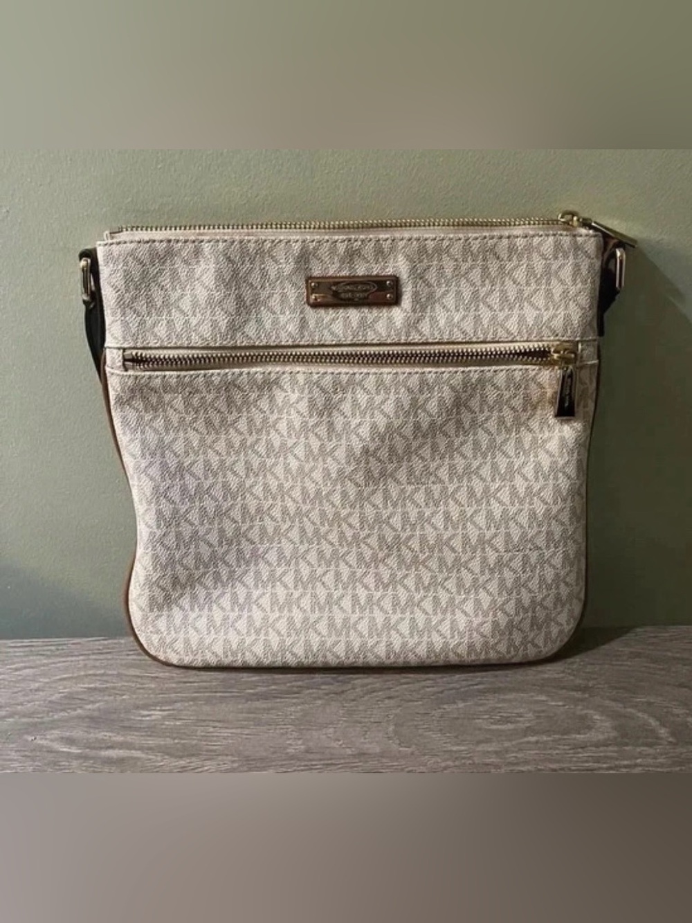 Michael Kors Cream and Tan Signature Crossbody Bag